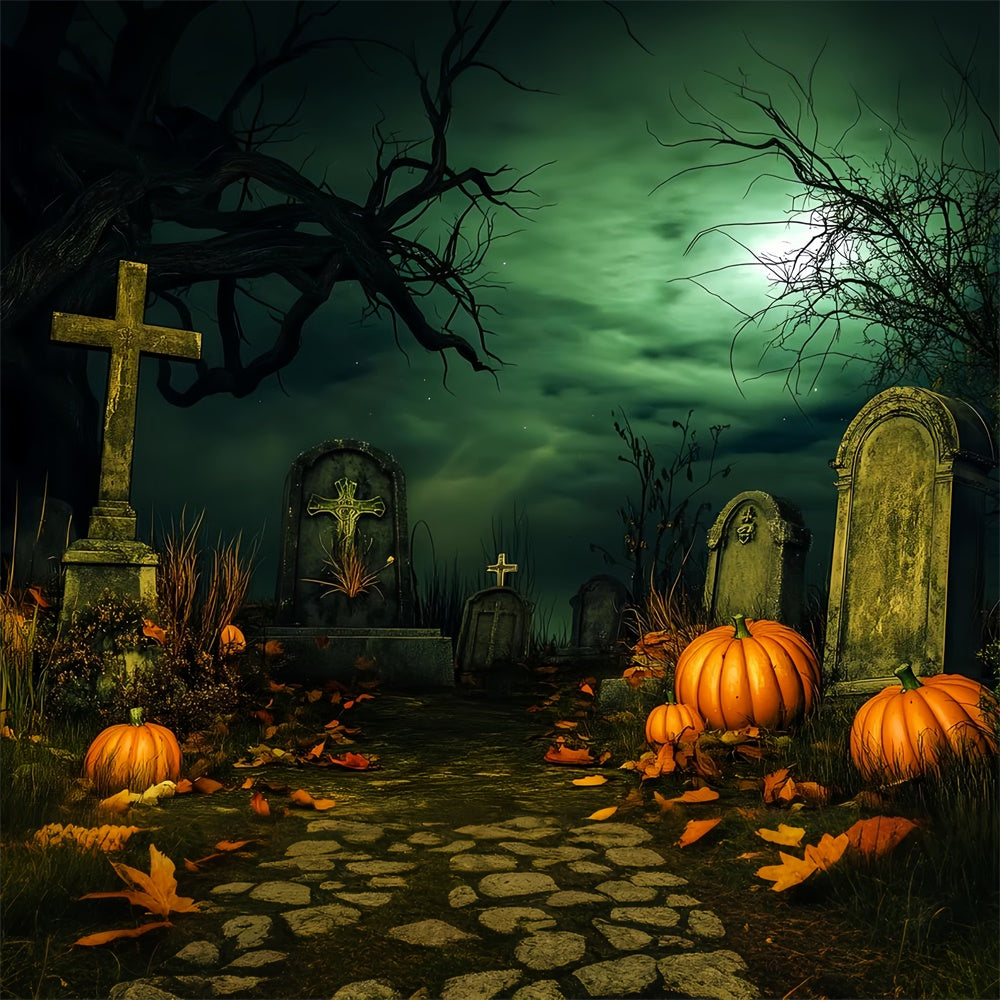 Halloween Graveyard Backdrop Midnight Grave Path Backdrop UK LXX58-37