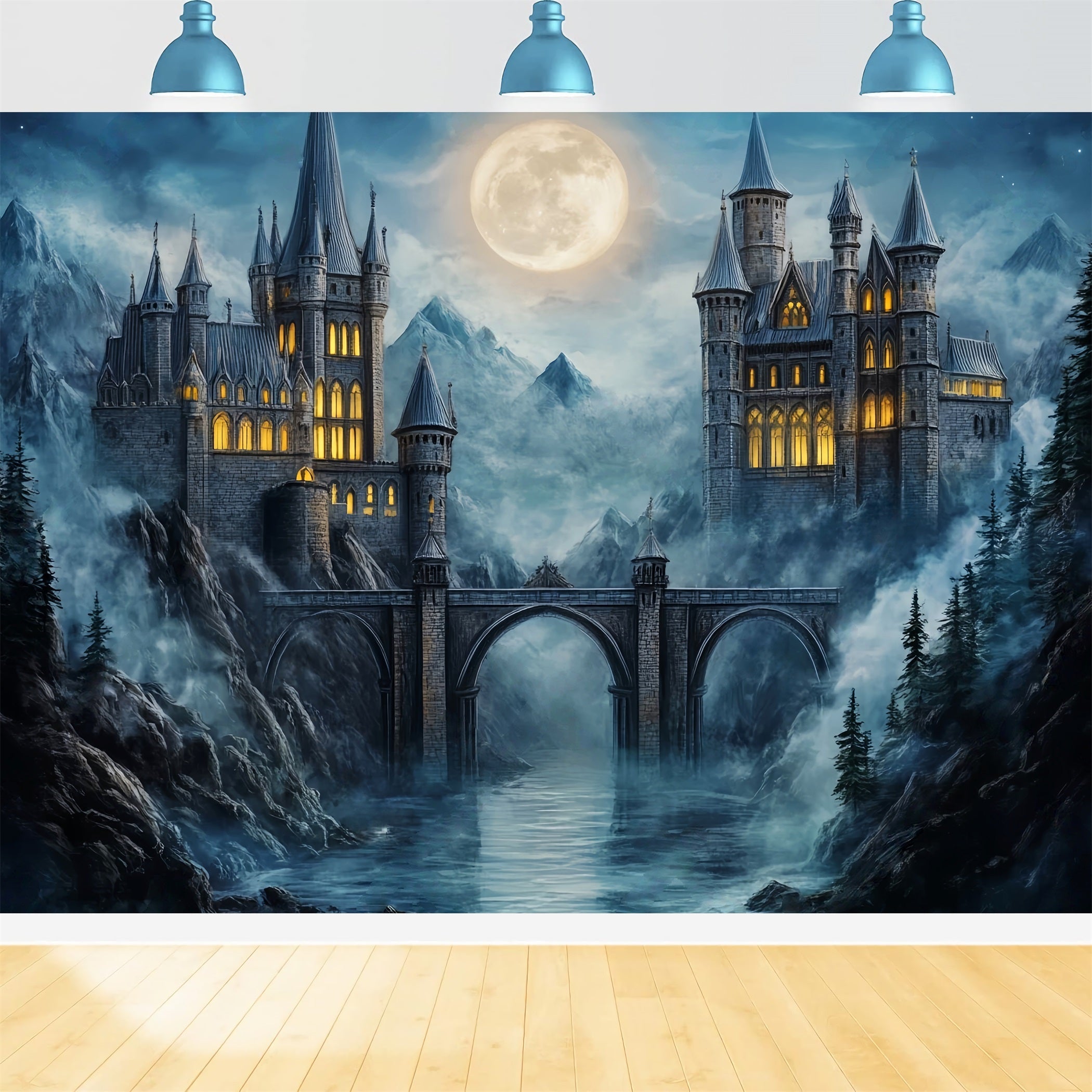 Castle Backdrop Moonlit Gothic Castle Towers Children Backdrops UK LXX58-373