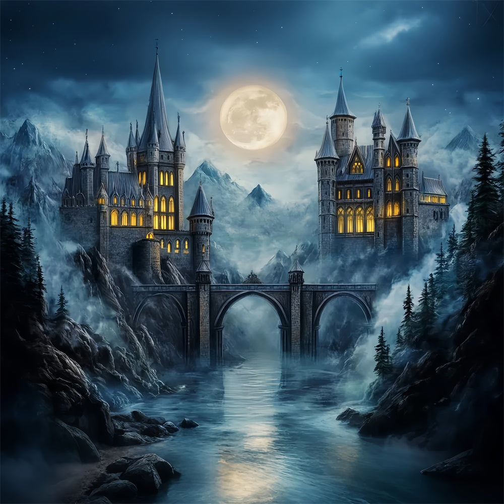 Castle Backdrop Moonlit Gothic Castle Towers Children Backdrops UK LXX58-373