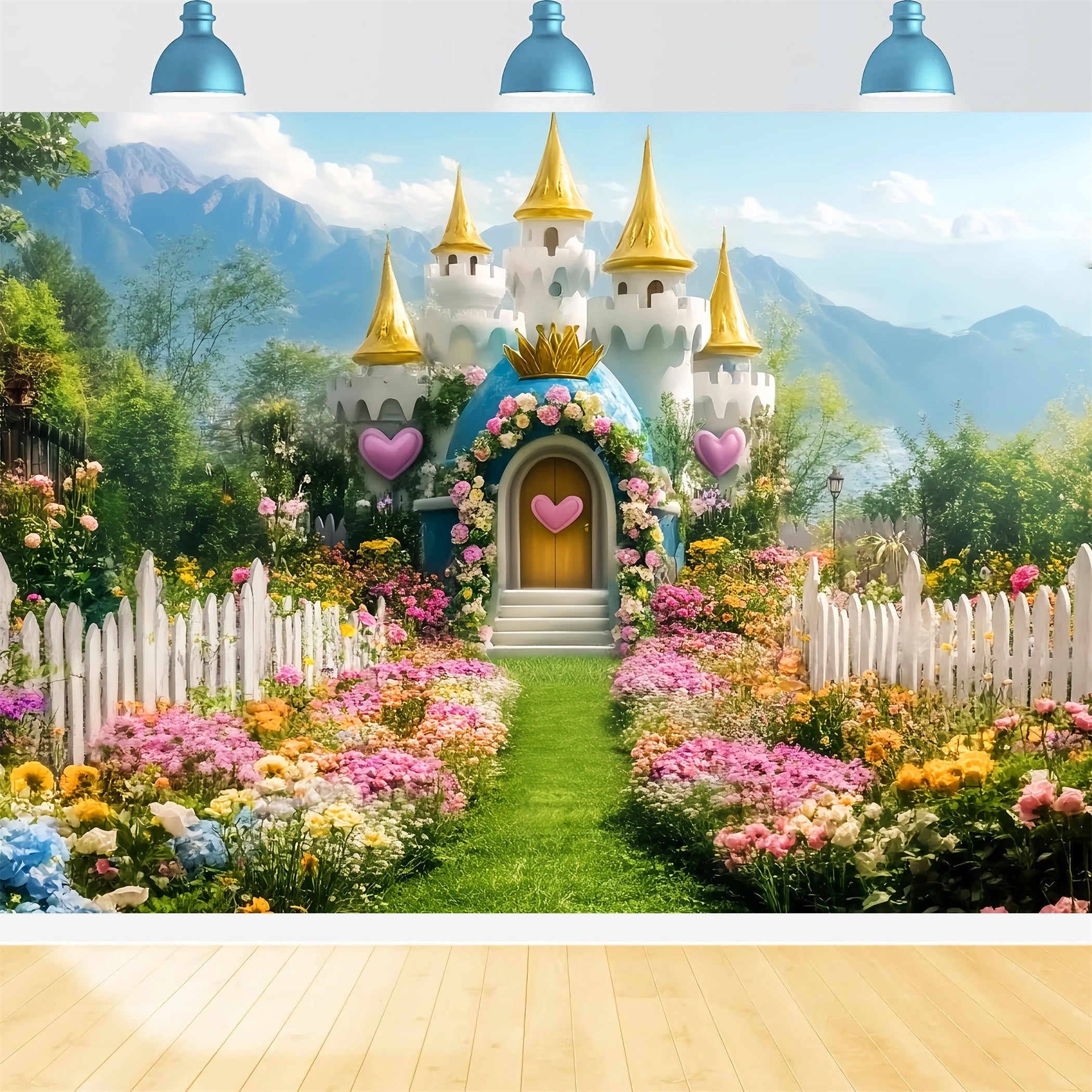 Castle Backdrop Blooming Garden Fairytale Castle Newborn Photo Backdrop UK LXX58-375