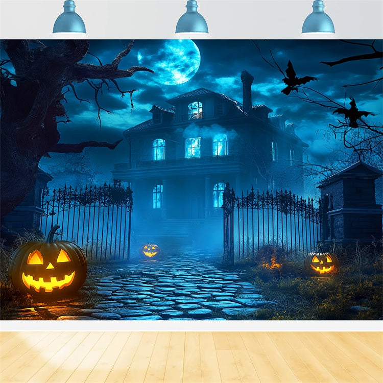 Haunted House Backdrop Spooky Moonlit Manor Backdrop UK LXX58-38