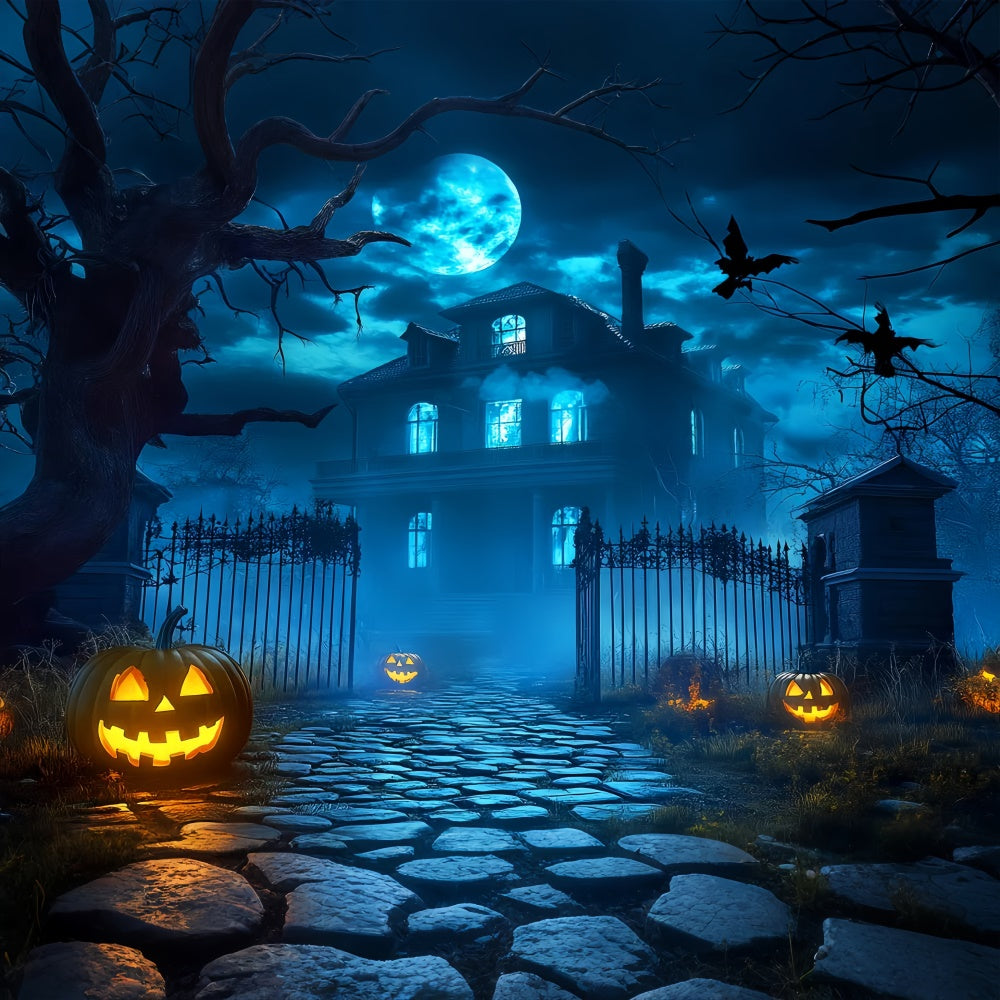 Haunted House Backdrop Spooky Moonlit Manor Backdrop UK LXX58-38