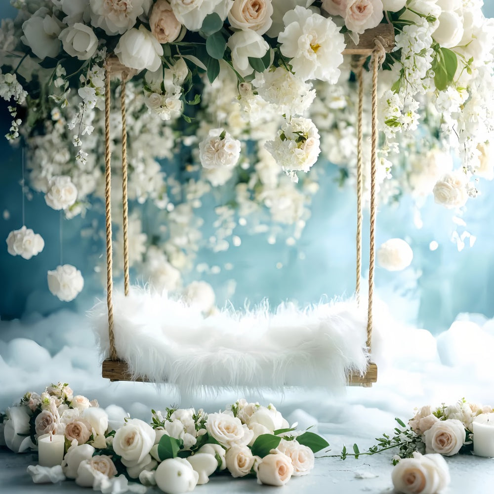 Newborn Backdrop White Blossom Swing Fluffy Seat Newborn Photo Backdrop UK LXX58-384
