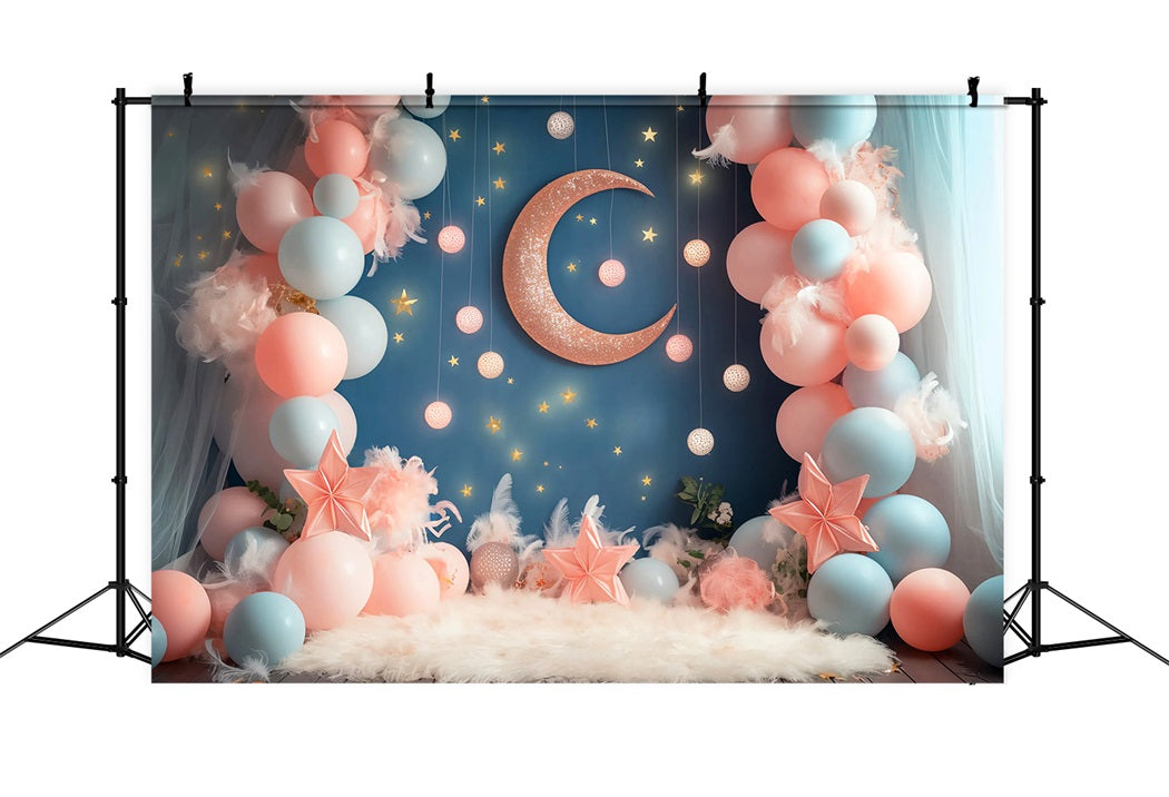 Moon And Stars Backdrop Moon Star Balloon Dreamland Newborn Photo Backdrop UK LXX58-389