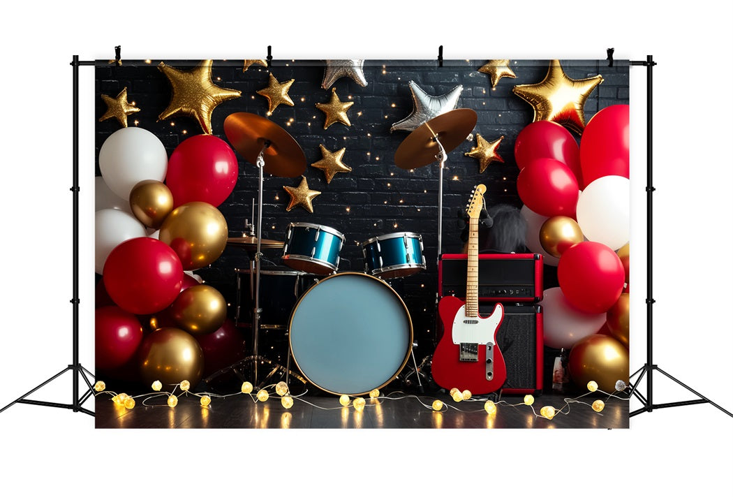 Moon And Stars Backdrop Rockstar Drum Guitar Stage Newborn Backdrop UK LXX58-390