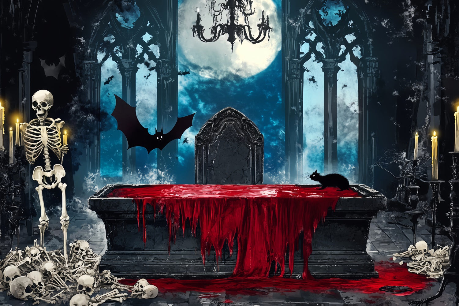 Scary Halloween Backdrops Bloody Gothic Altar Backdrop UK LXX58-39