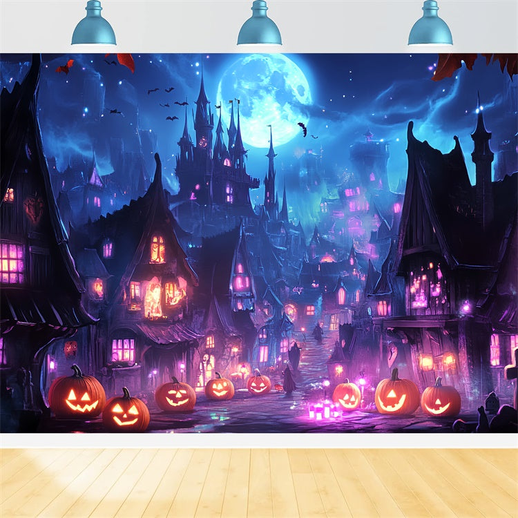Spooky Halloween Backdrop Mystic Witch Town Backdrop UK LXX58-43