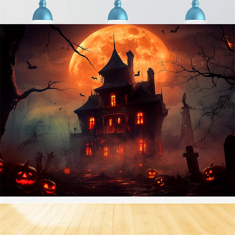 Haunted House Backdrop Crimson Moon Horror Backdrop UK LXX58-44