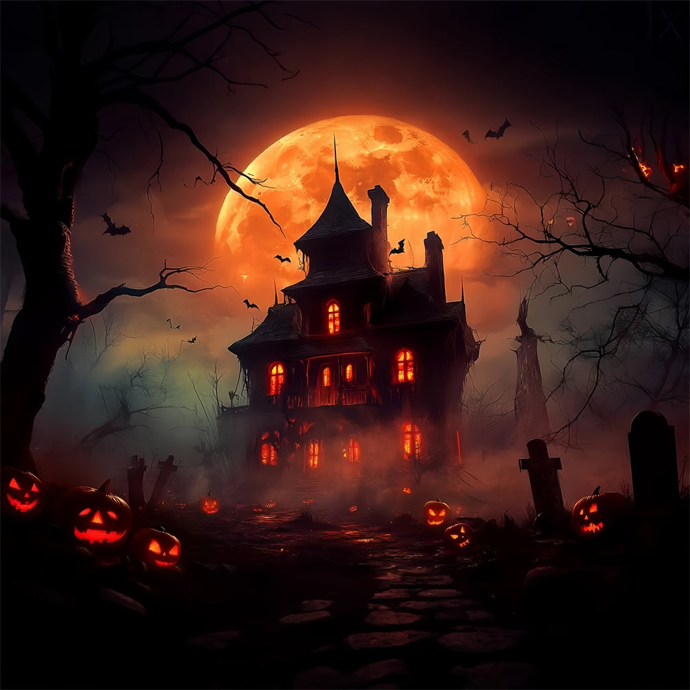 Haunted House Backdrop Crimson Moon Horror Backdrop UK LXX58-44