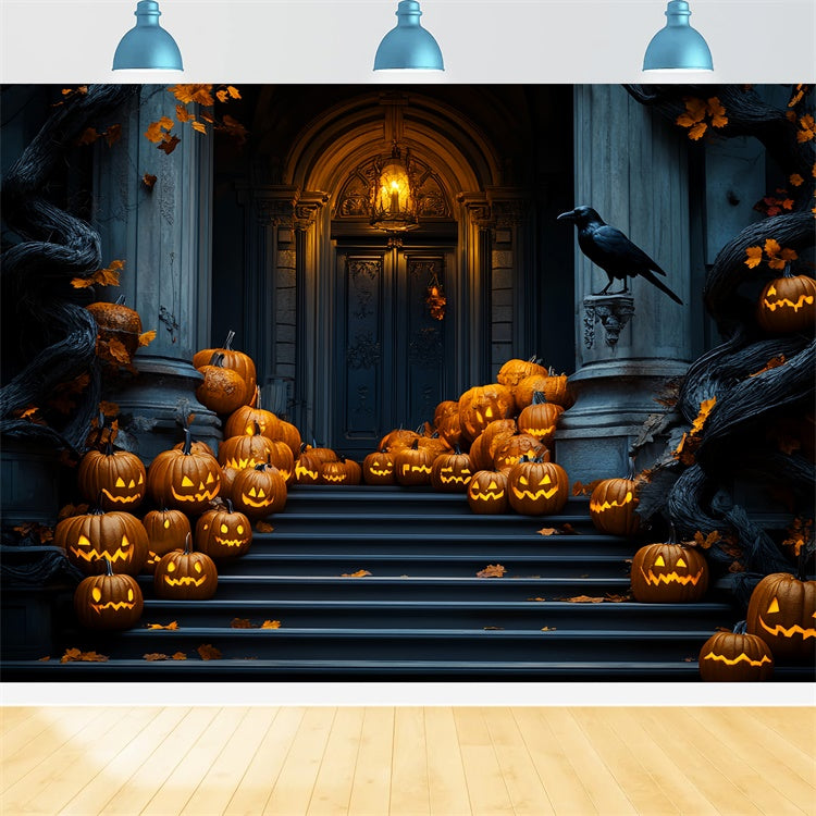 Garage Door Halloween Backdrop Pumpkin Stair Parade Backdrop UK LXX58-45