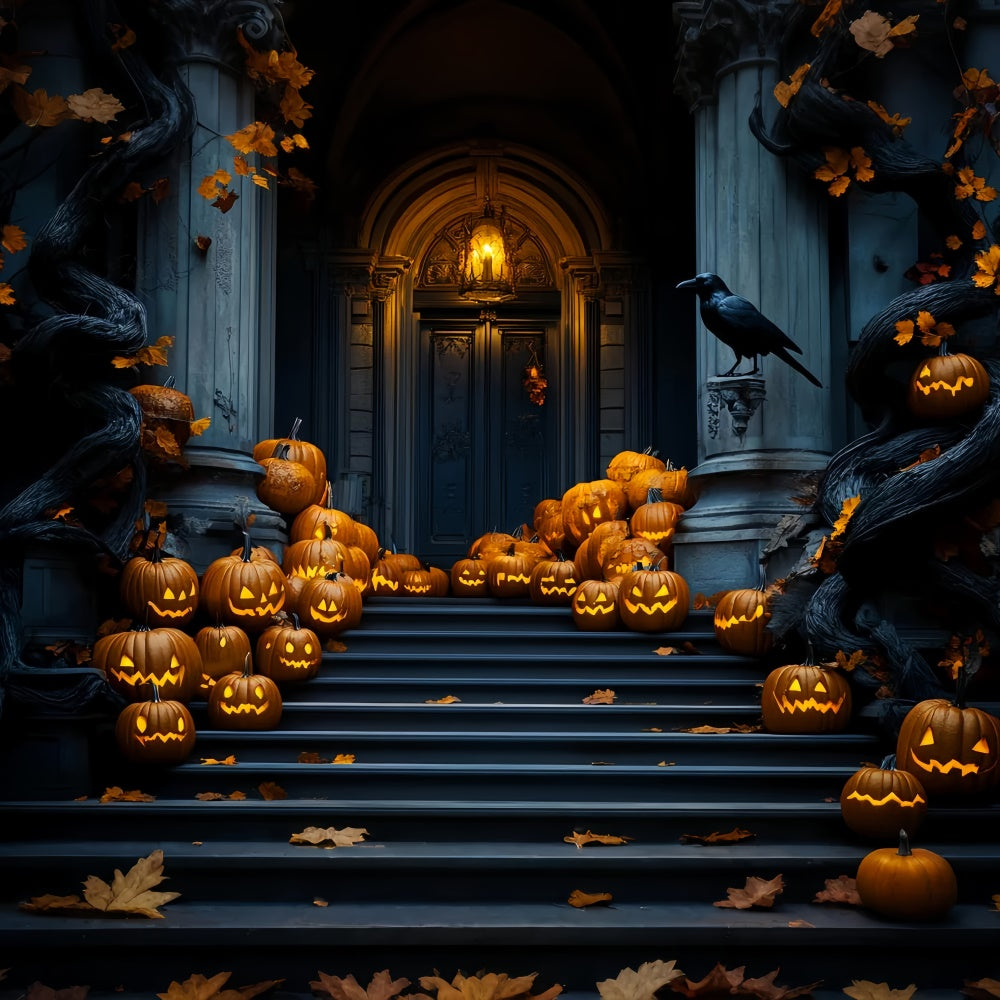 Garage Door Halloween Backdrop Pumpkin Stair Parade Backdrop UK LXX58-45