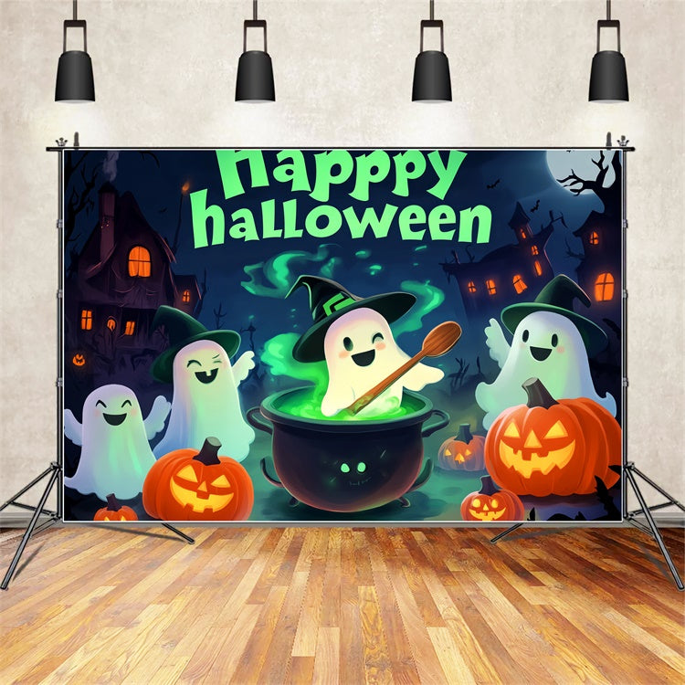 Cute Halloween Backdrop Ghost Cartoon Cheer Backdrop UK LXX58-7