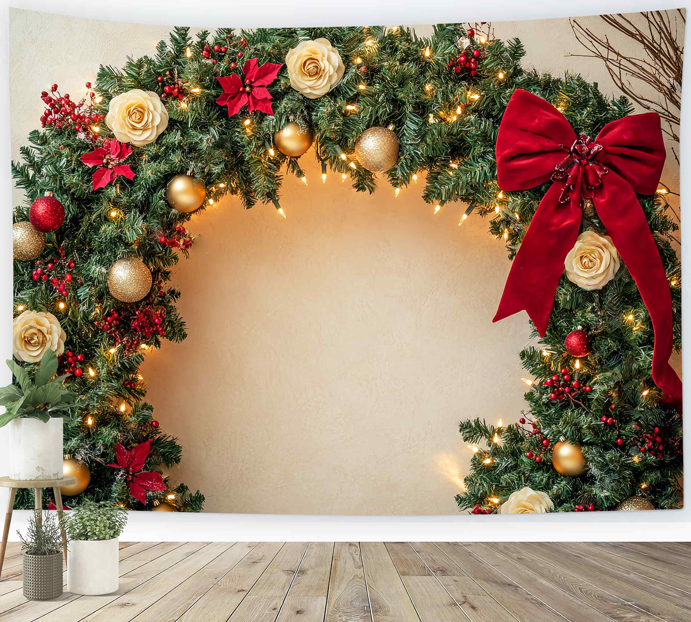 Christmas Wall Backdrop Gold Rose Garland Wall Arch Christmas Backdrop UK LXX58-72