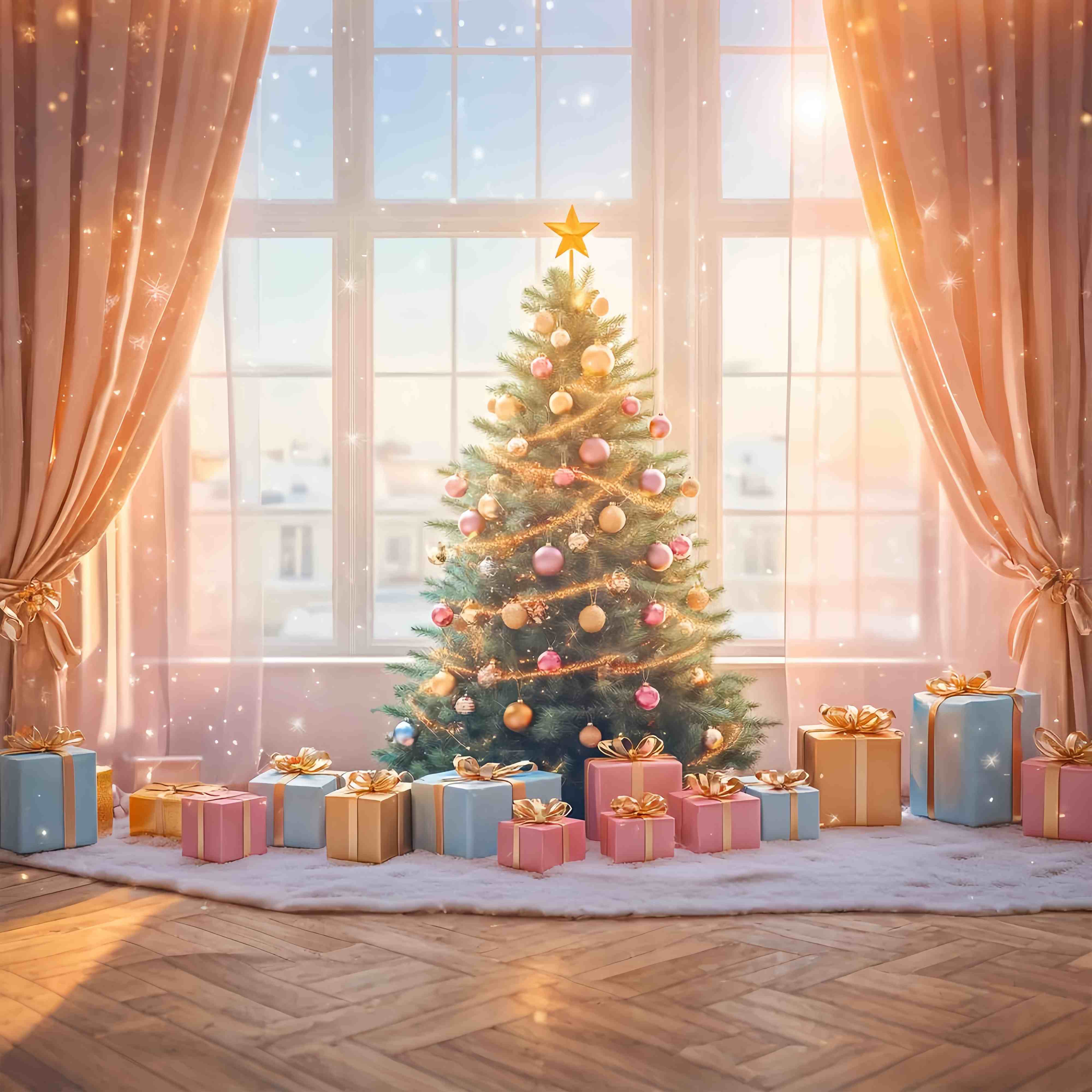 Christmas Tree Backdrop Golden Glow Gift Tree Room Christmas Backdrops Sale UK LXX58-75