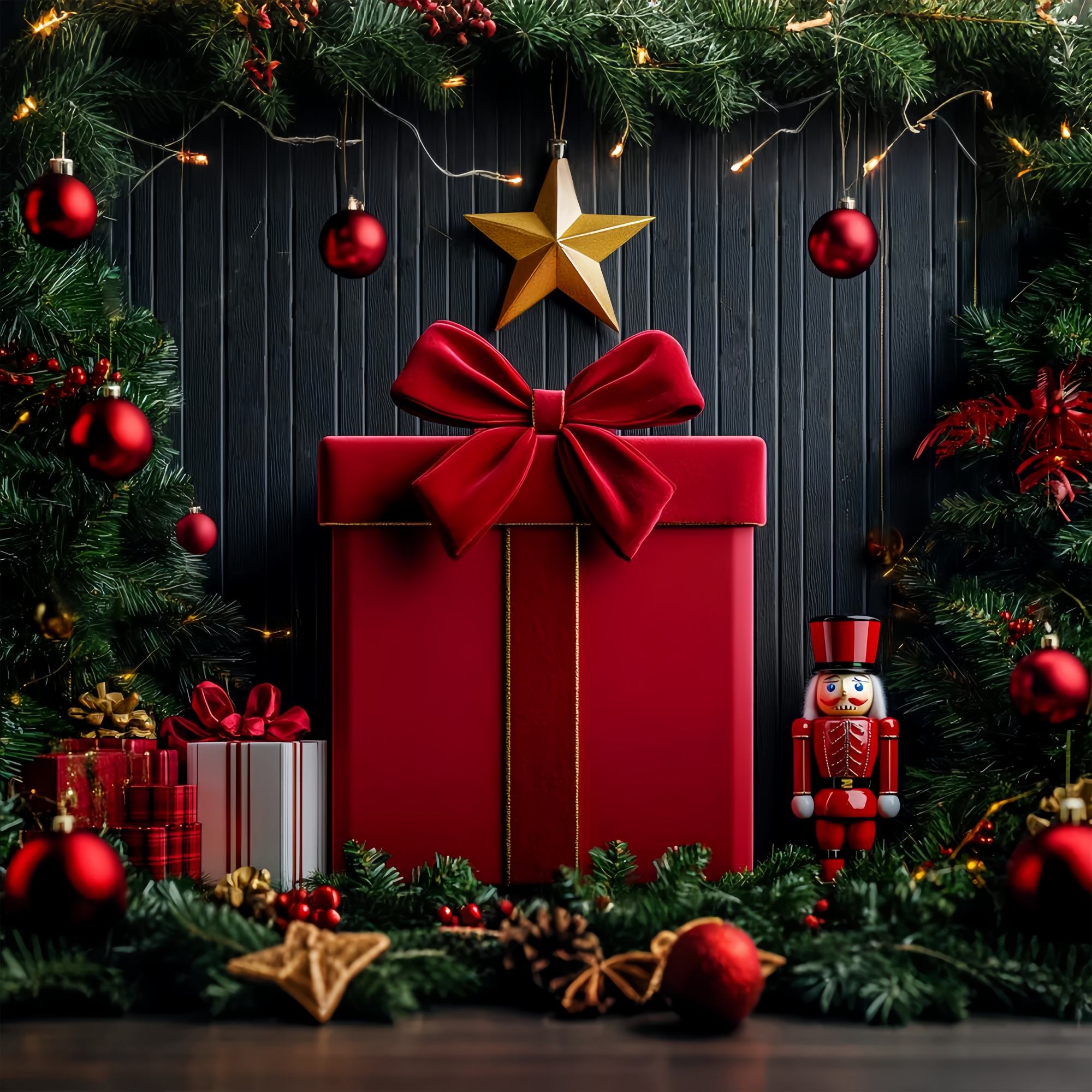 Christmas Wall Backdrop Red Velvet Bow Nutcracker Wall Christmas Backdrop for Photos UK LXX58-76