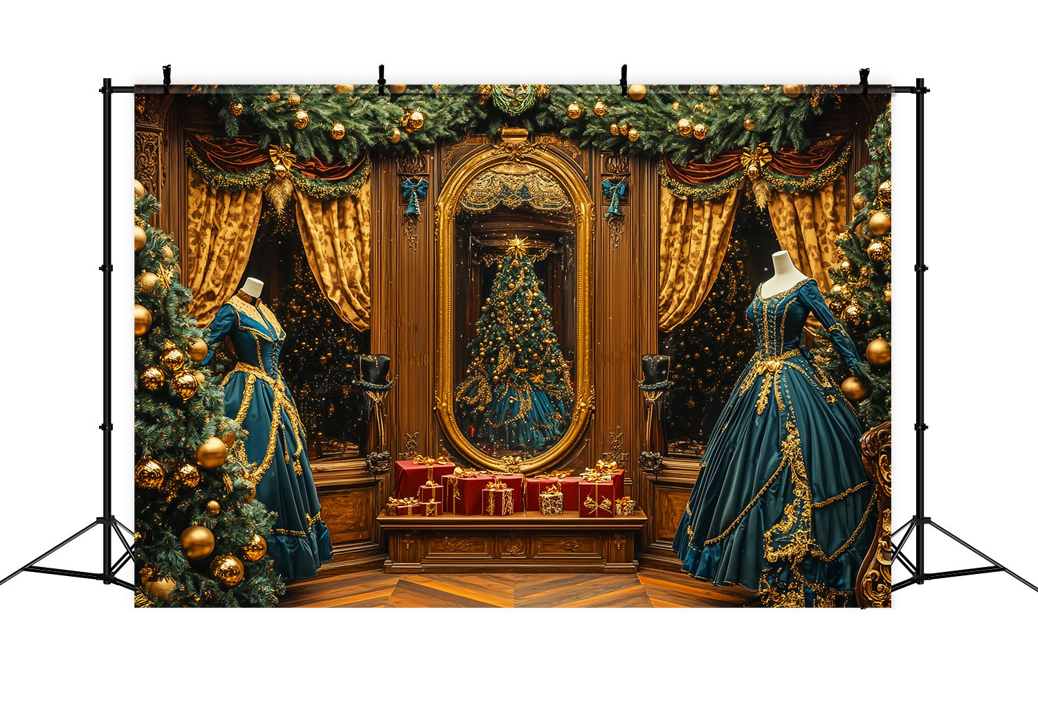 Christmas Backdrops 10x10 Victorian Golden Mirror Ballroom Christmas Photography Backdrops UK LXX58-80