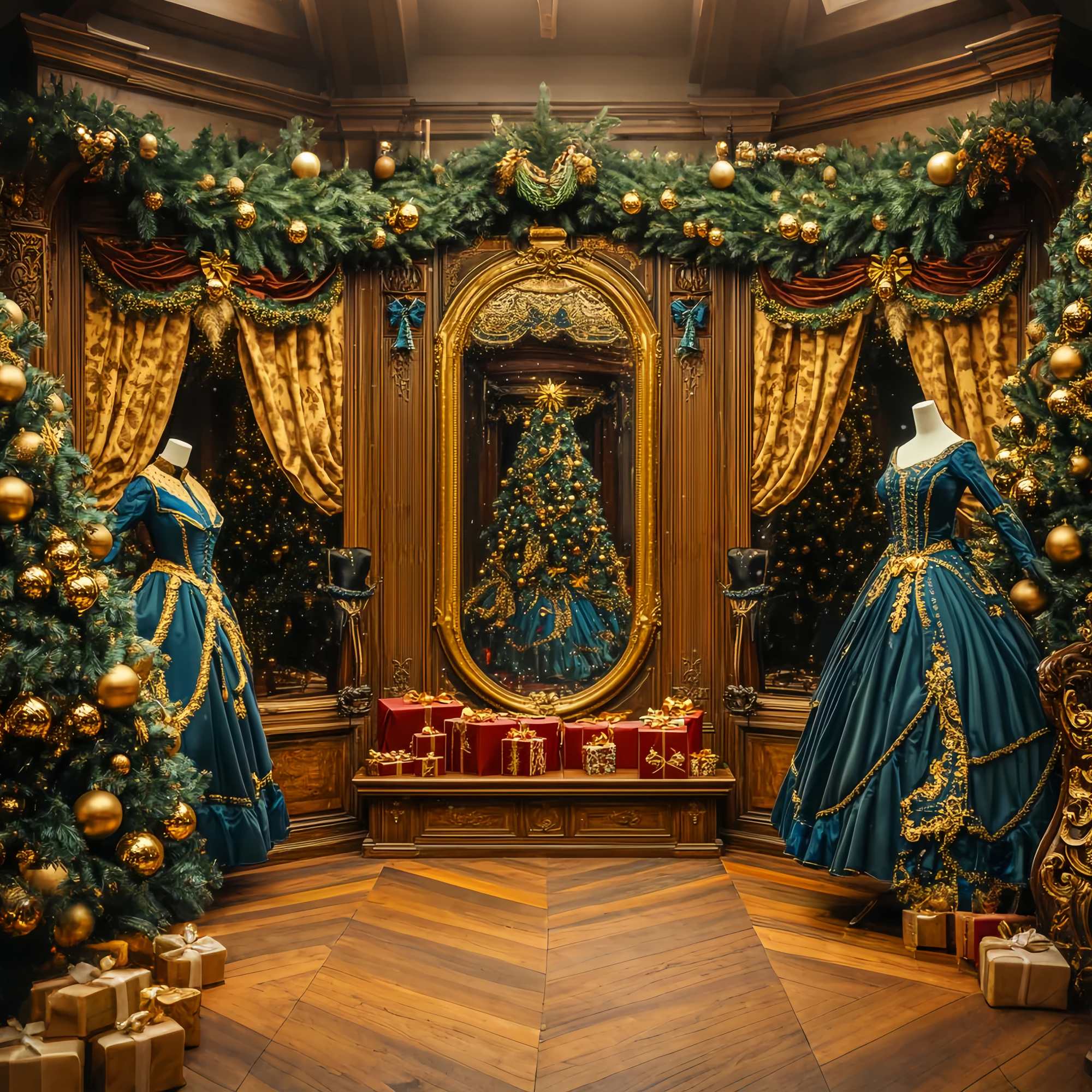 Christmas Backdrops 10x10 Victorian Golden Mirror Ballroom Christmas Photography Backdrops UK LXX58-80