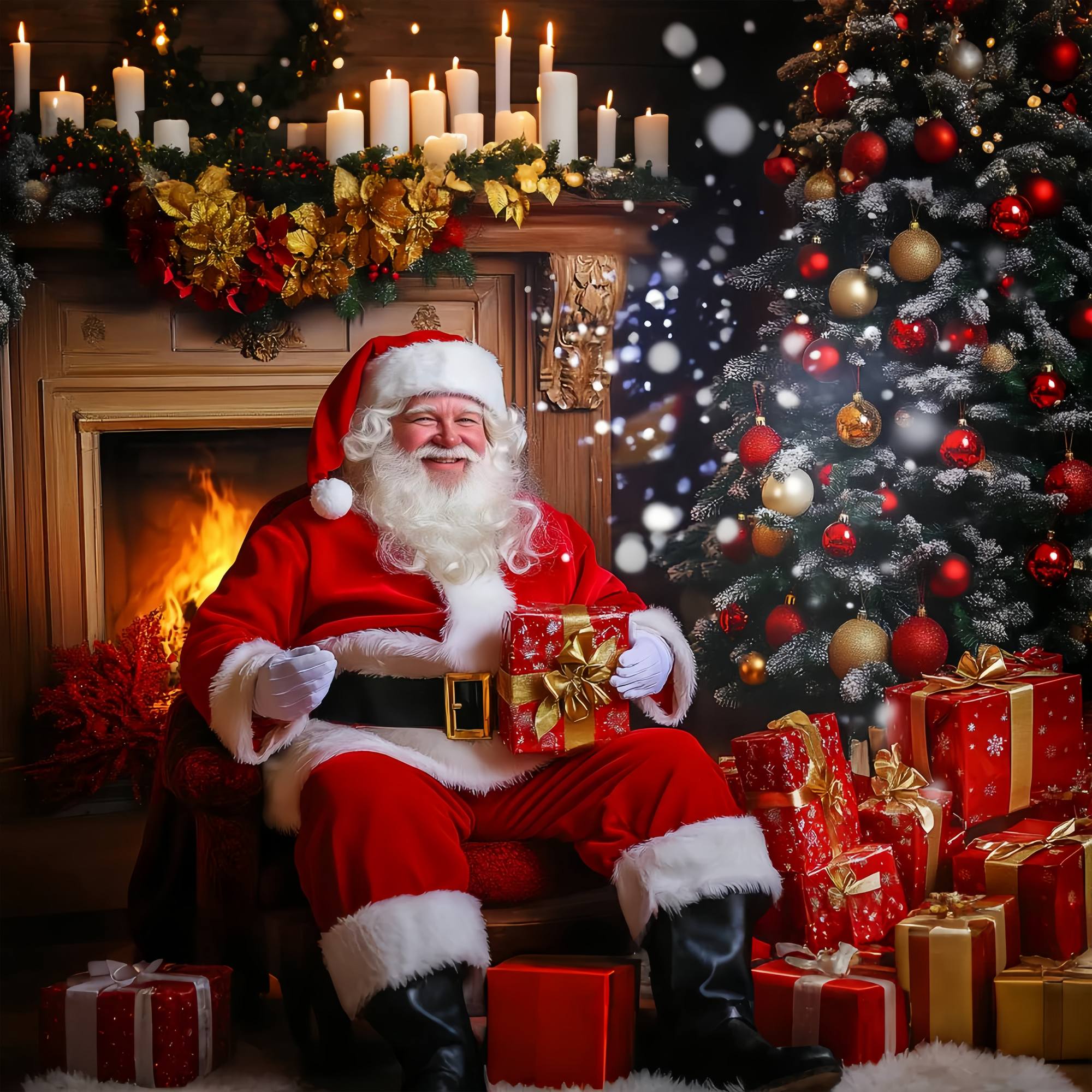 Santa Backdrop Santa Claus Fireplace Gift Time Christmas Backdrop UK LXX58-85