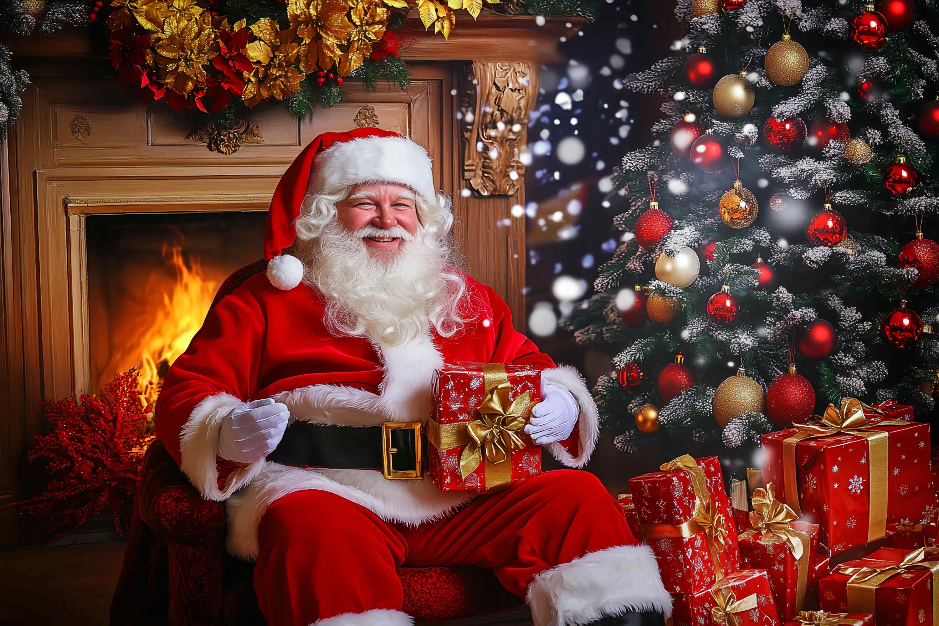 Santa Backdrop Santa Claus Fireplace Gift Time Christmas Backdrop UK LXX58-85