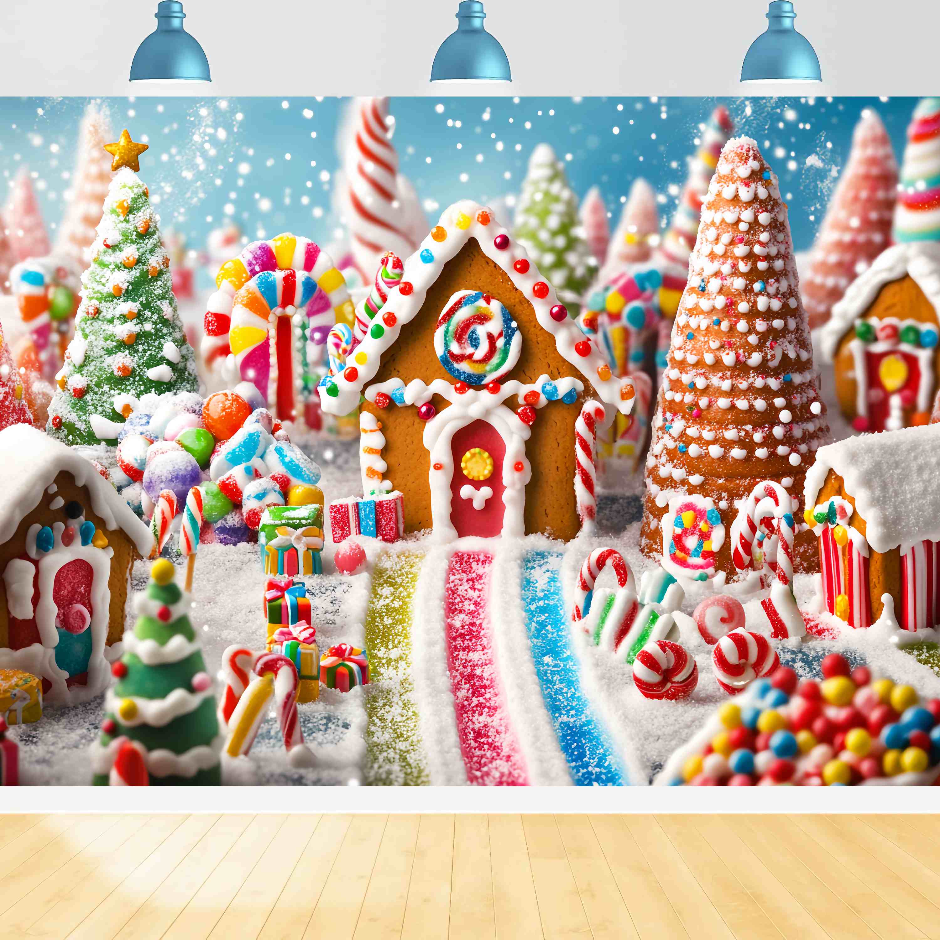 Candyland Christmas Backdrop Candyland Gingerbread Village Scene Christmas Backdrop ideas UK LXX58-90