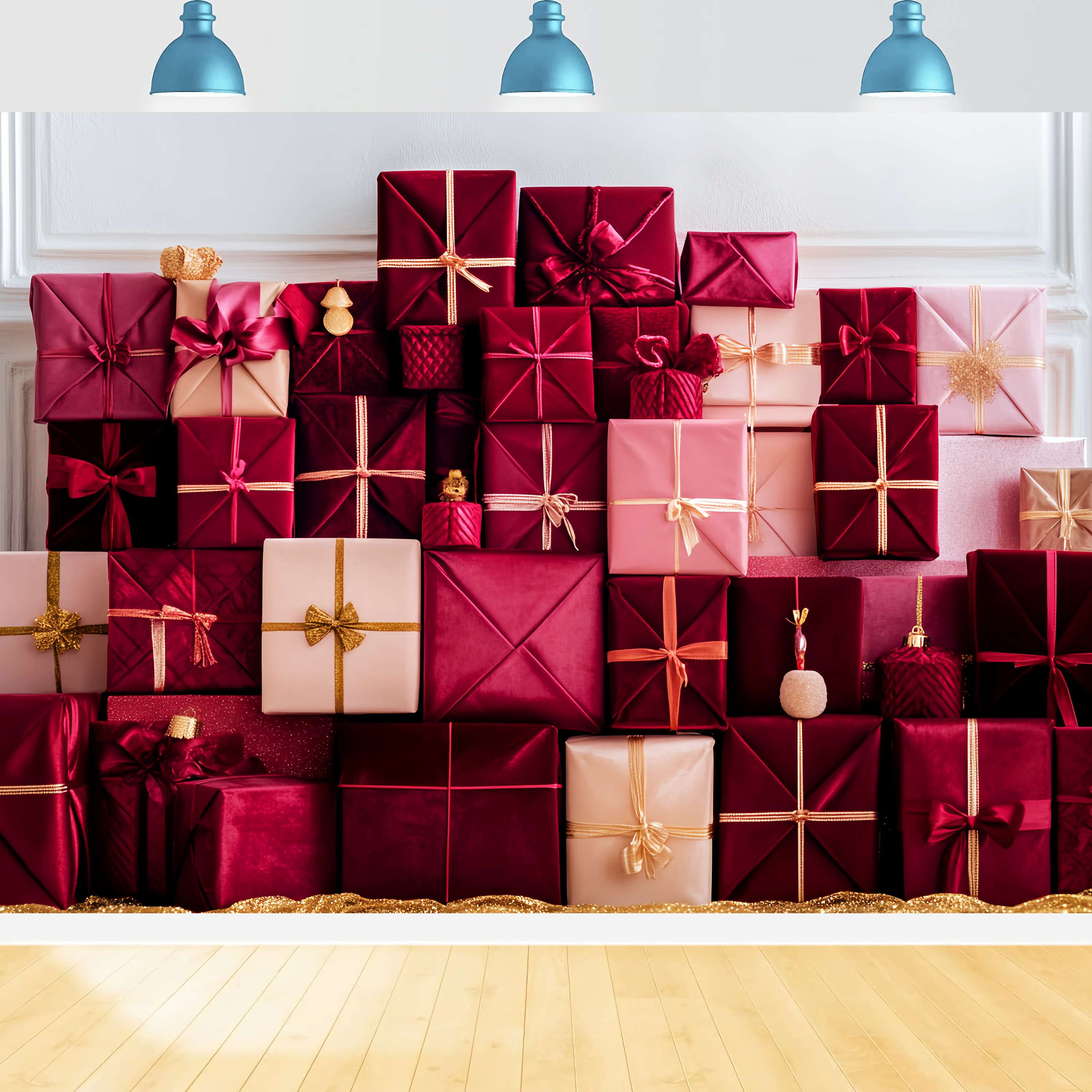 Christmas Wall Backdrop Red Blush Luxury Gift Stack Christmas Backdrops UK LXX58-93