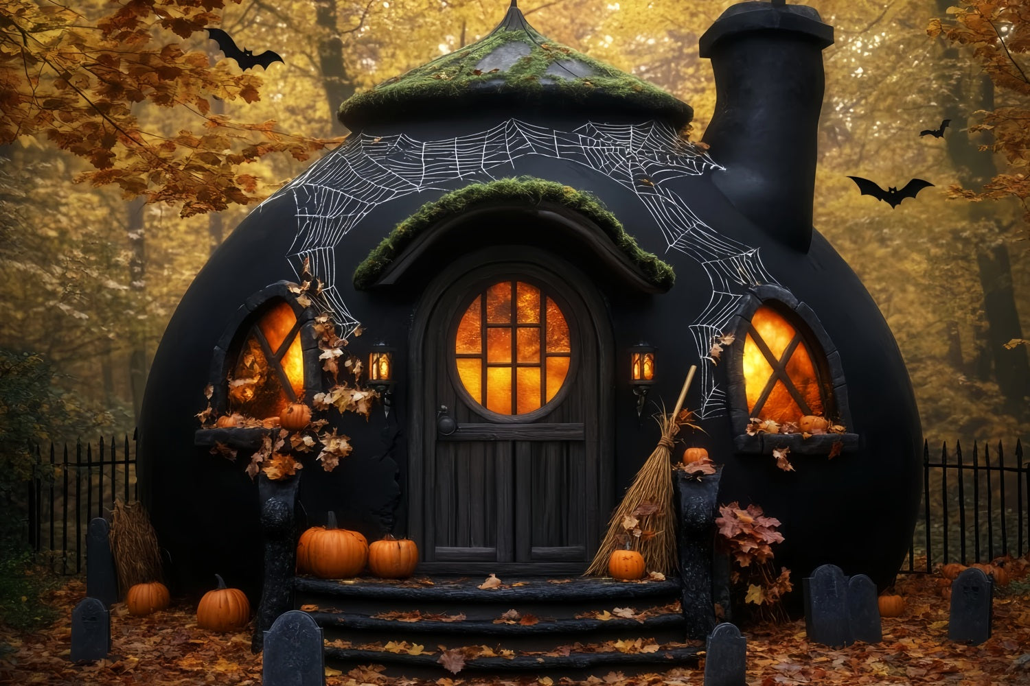 Horror Backdrop Spooky Pumpkin Witch Hut Halloween Photo Booth Backdrop UK LXX59-100