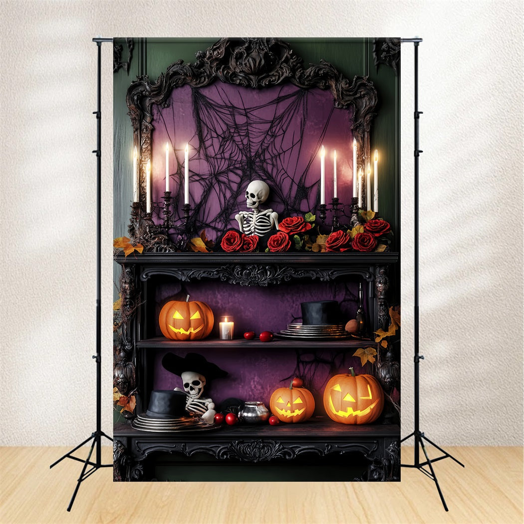 Haunted Forest Backdrop Purple Roses Skeleton Shelf Halloween Photo Backdrop UK LXX59-114