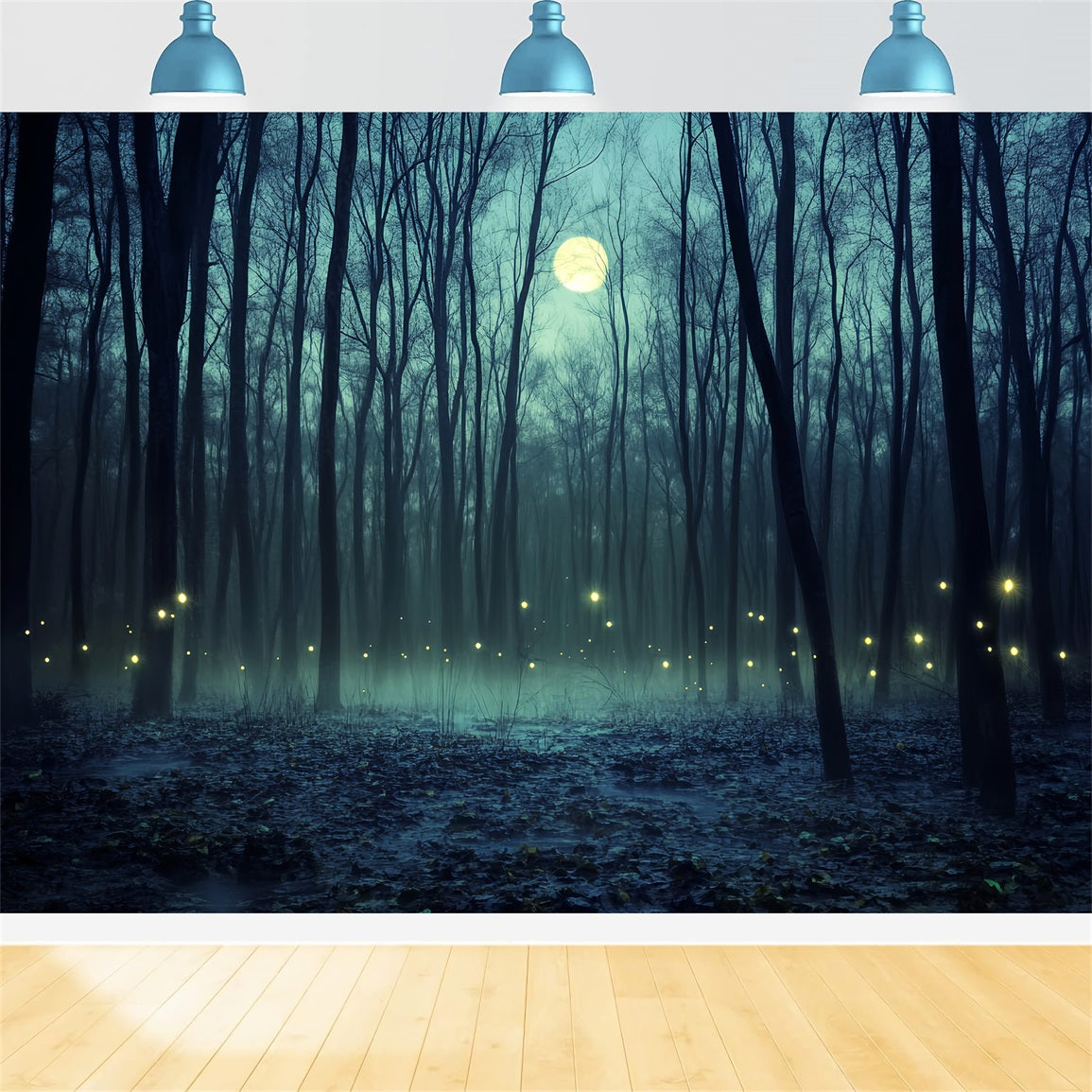 Haunted Forest Backdrop Moonlit Forest Firefly Glow Halloween Photo Backdrops UK LXX59-121
