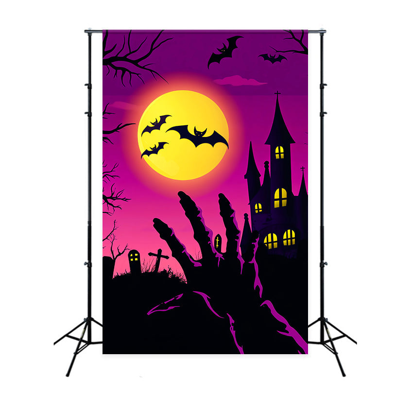 Haunted Forest Backdrop Zombie Hand Rising Graveyard Bats Halloween Photo Backdrops UK LXX59-133
