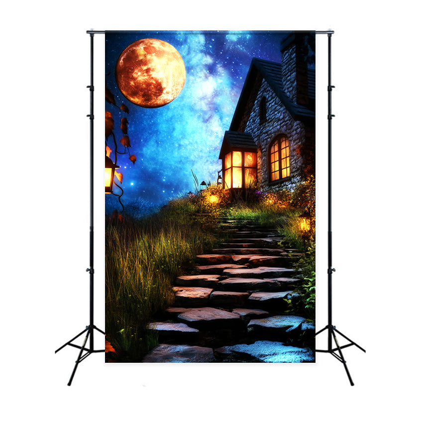 Haunted Forest Backdrop Lantern Pathway Enchanted Cottage Halloween Backdrop UK LXX59-135