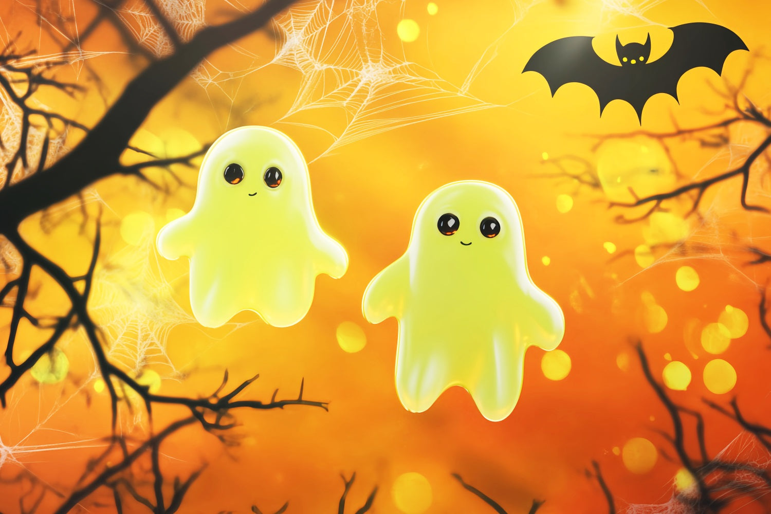 Halloween Color Backdrop Cute Glowing Ghosts Illustration Halloween Photo Backdrops UK LXX59-150
