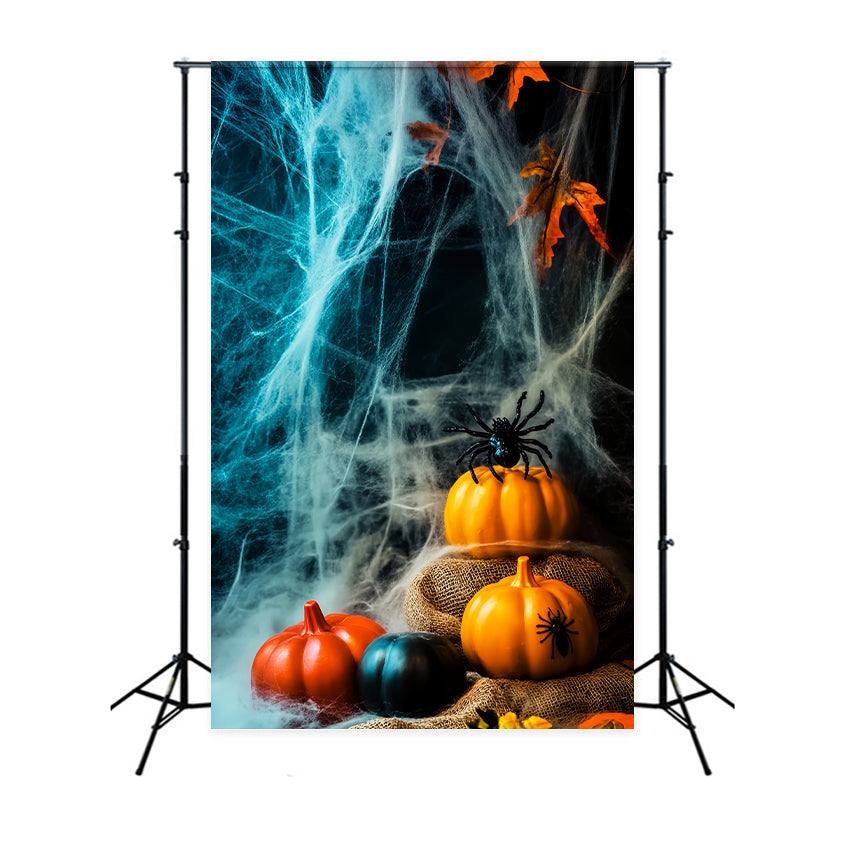 Color Backdrop Pumpkin Spider Haunted Webs Halloween Photography Backdrops UK LXX59-155