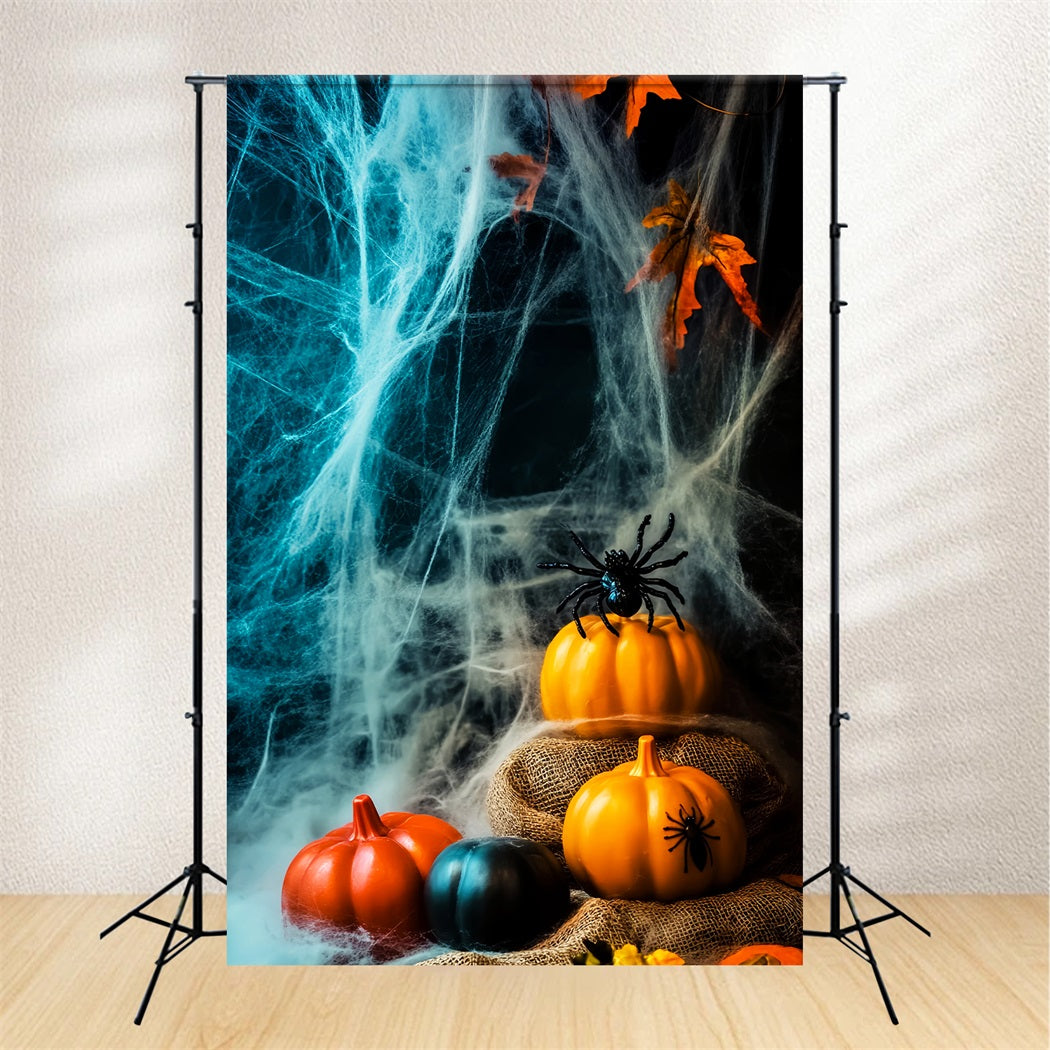 Color Backdrop Pumpkin Spider Haunted Webs Halloween Photography Backdrops UK LXX59-155