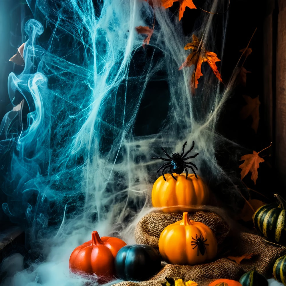 Color Backdrop Pumpkin Spider Haunted Webs Halloween Photography Backdrops UK LXX59-155