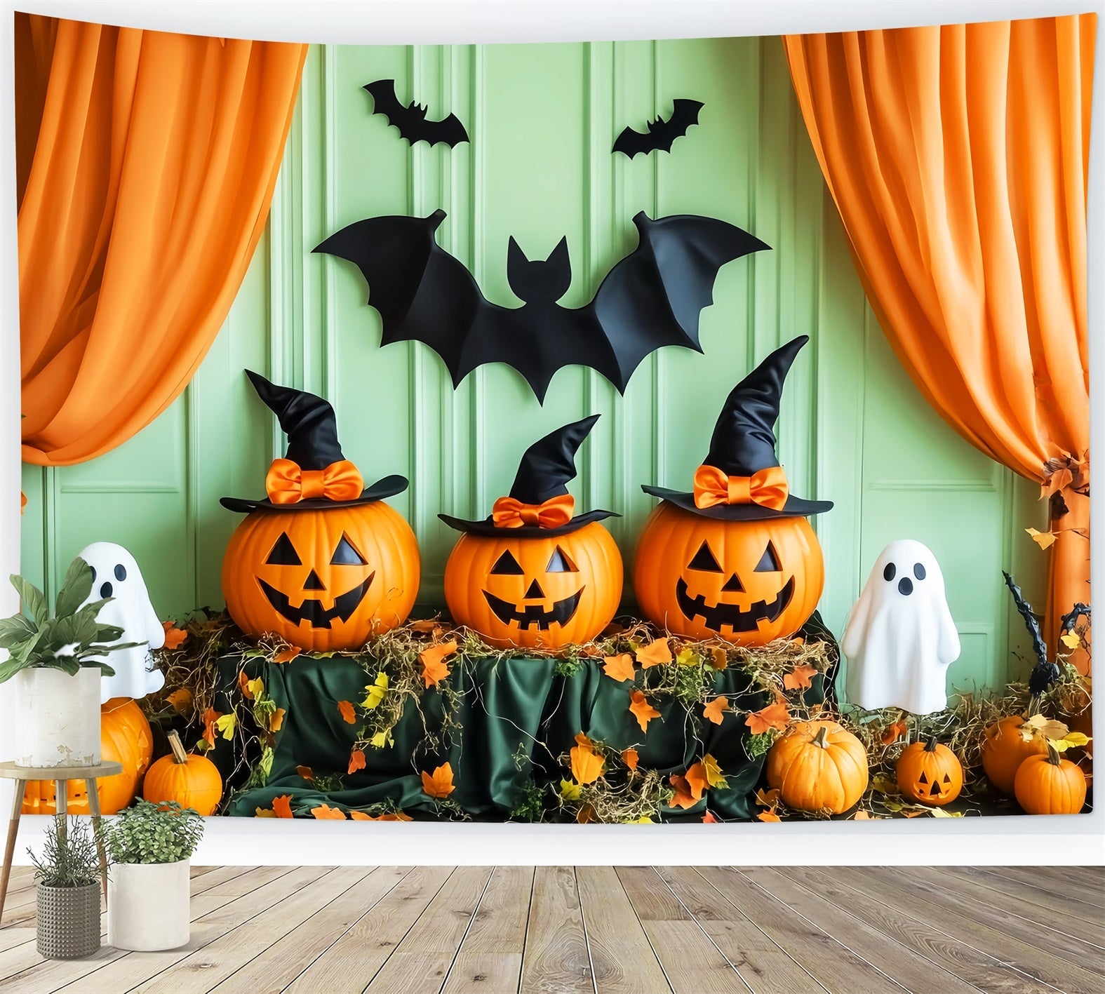 Halloween Graveyard Backdrop Pumpkin Ghost Witch Bats Halloween Backdrop Ideas UK LXX59-158