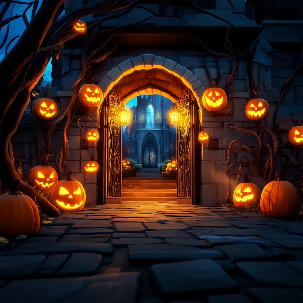 Graveyard Backdrop Pumpkin Lantern Gate Entrance Halloween Photo Backdrops UK LXX59-159