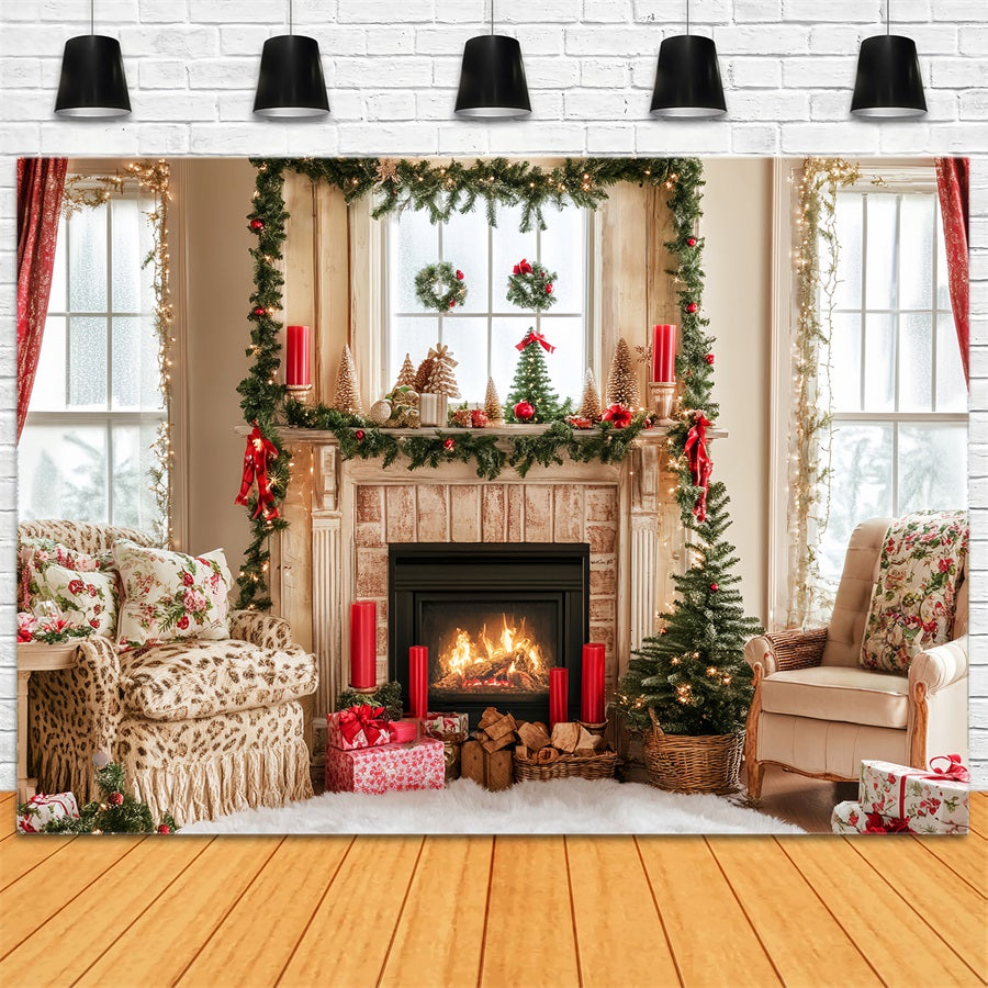 Candyland Backdrop Fireplace Cozy Holiday Room Christmas Backdrops UK LXX59-163