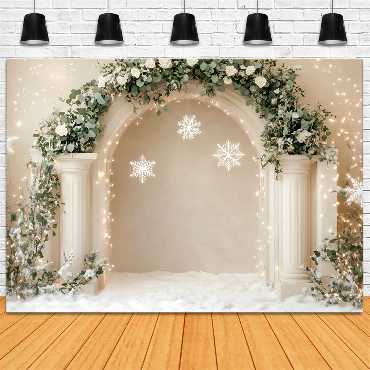 White Christmas Backdrop Elegant Arch Snowflakes Decor Christmas Wall Backdrop UK LXX59-168