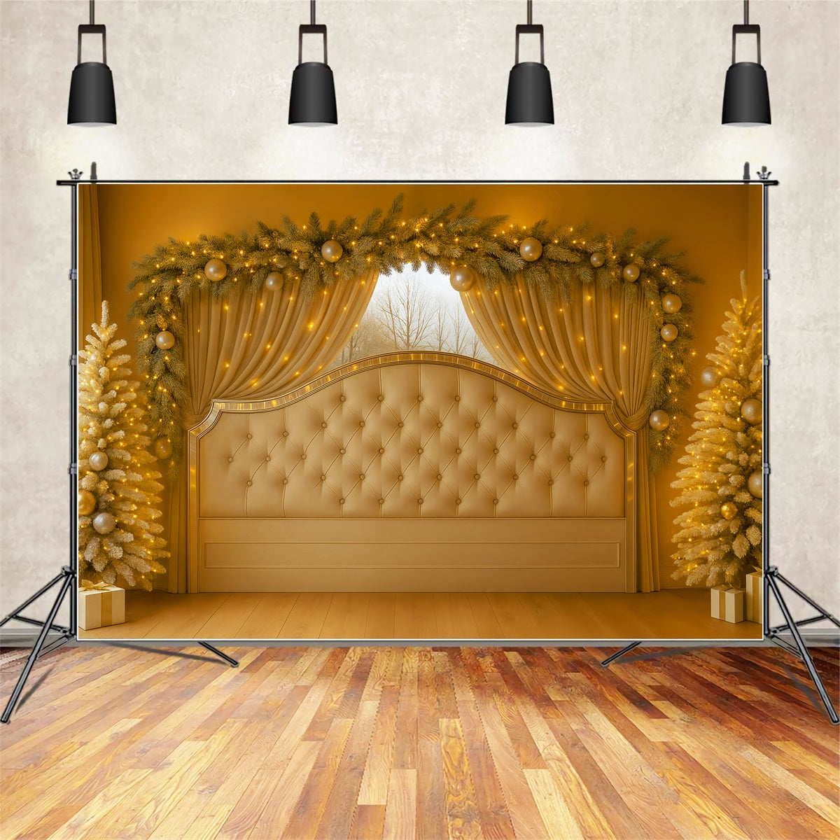 Headboard Backdrop Golden Curtain Elegant Headboard Christmas Backdrop UK LXX59-181