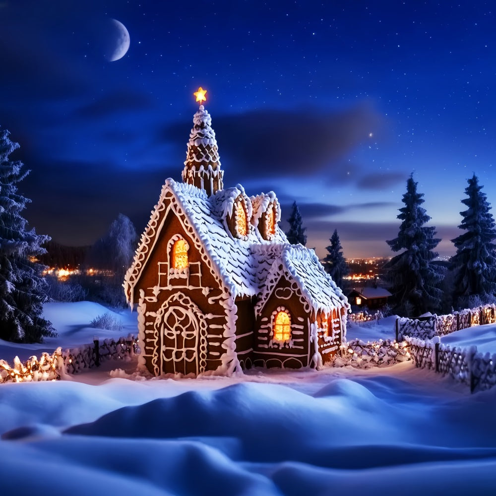 Christmas Church Backdrop Gingerbread House Starry Night Christmas Backdrops UK LXX59-186