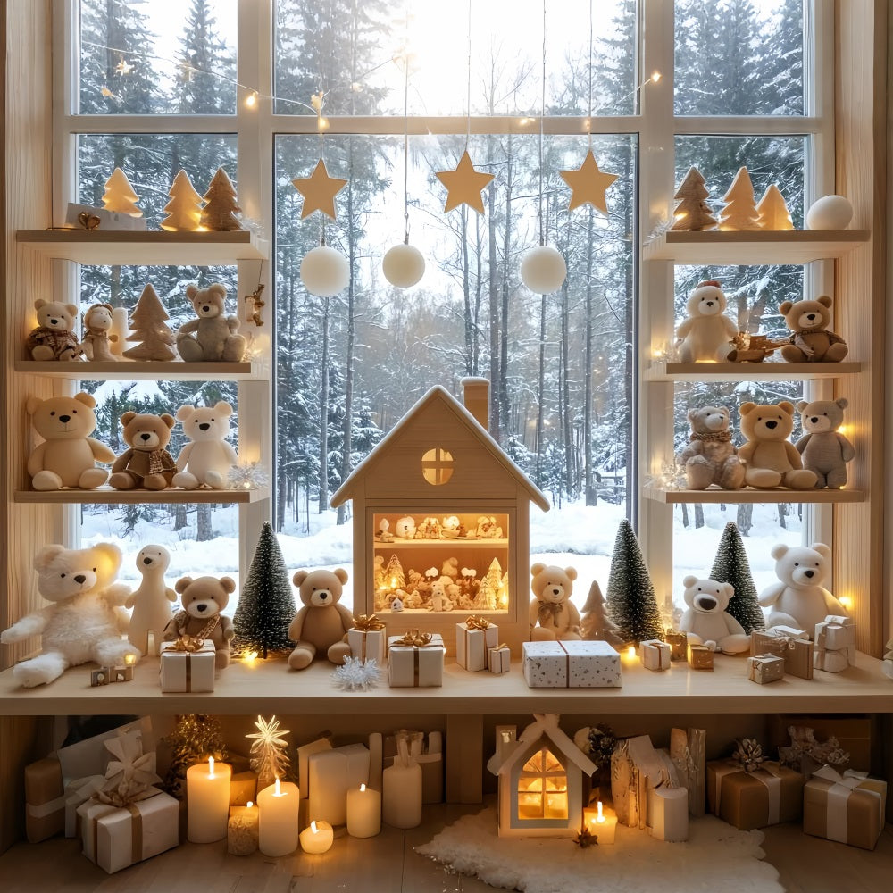 Toy Store Backdrop Winter Teddy Bear Display Christmas Backdrops for Photos UK LXX59-200