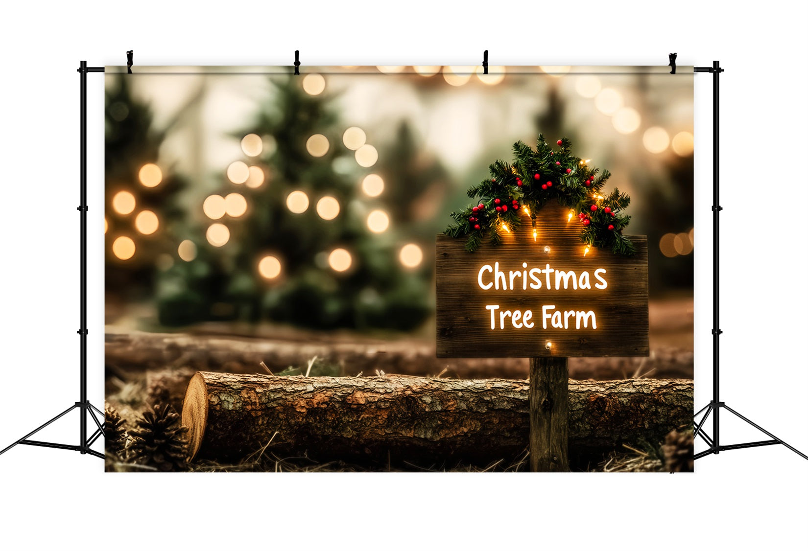 Christmas Farm Backdrop Rustic Tree Farm Sign Christmas Backdrops UK LXX59-203