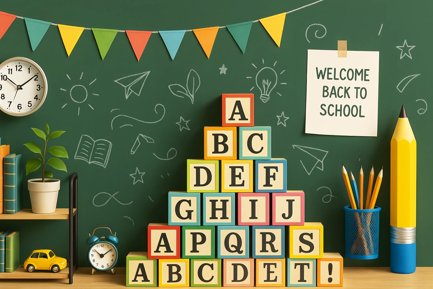 Back To School Backdrop Green Chalkboard Alphabet Blocks Preschool Backdrop UK LXX59-211