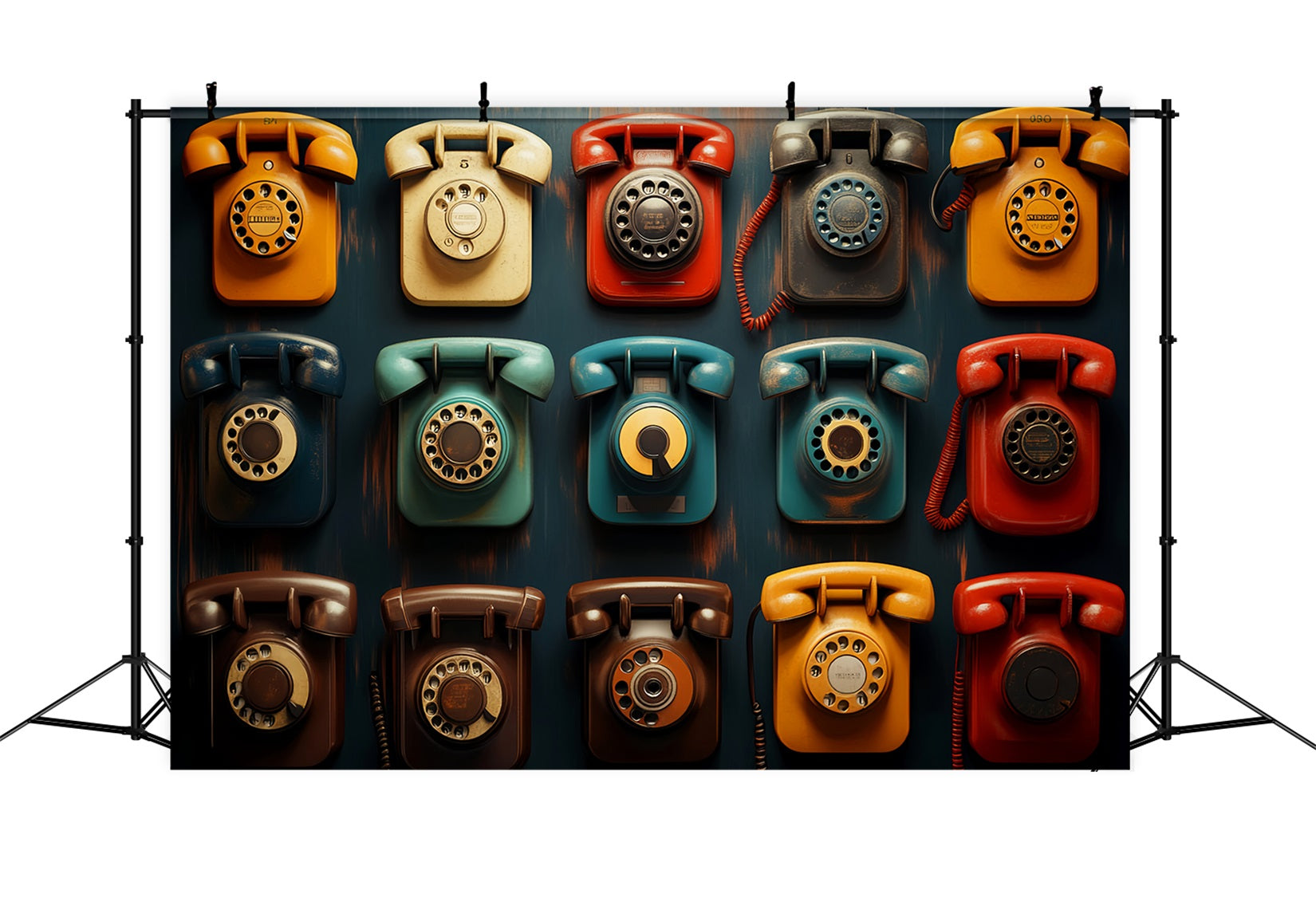Back To School Backdrop Colorful Vintage Rotary Phones School Picture Backdrop UK LXX59-242