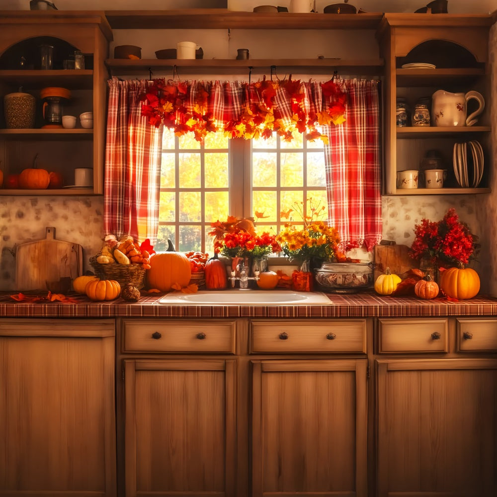Kitchen Backdrop Cozy Fall Window Display Autumn Backdrop UK LXX59-269