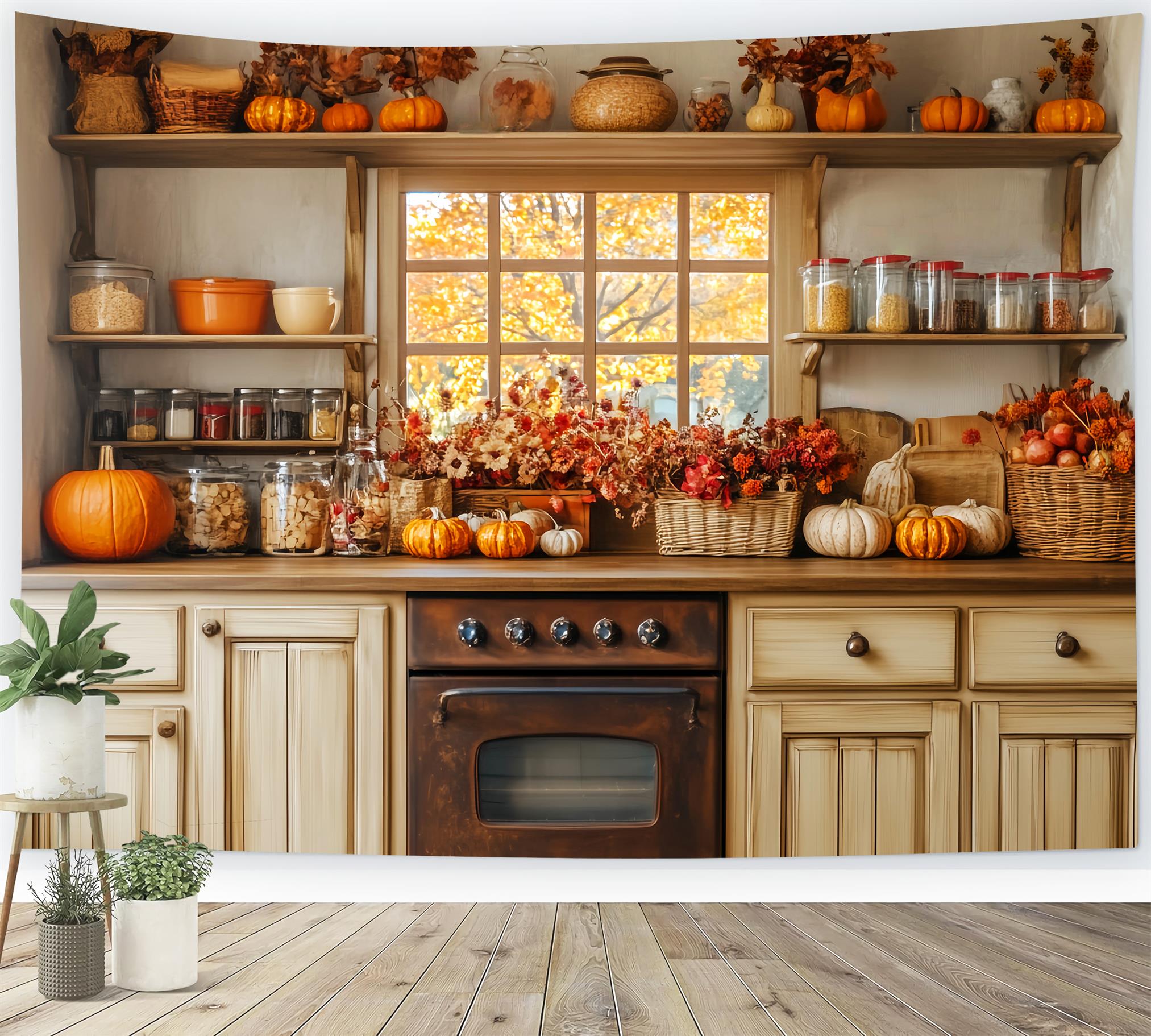Kitchen Backdrop Autumn Window Cozy Decor Fall Photography Backdrops UK LXX59-272