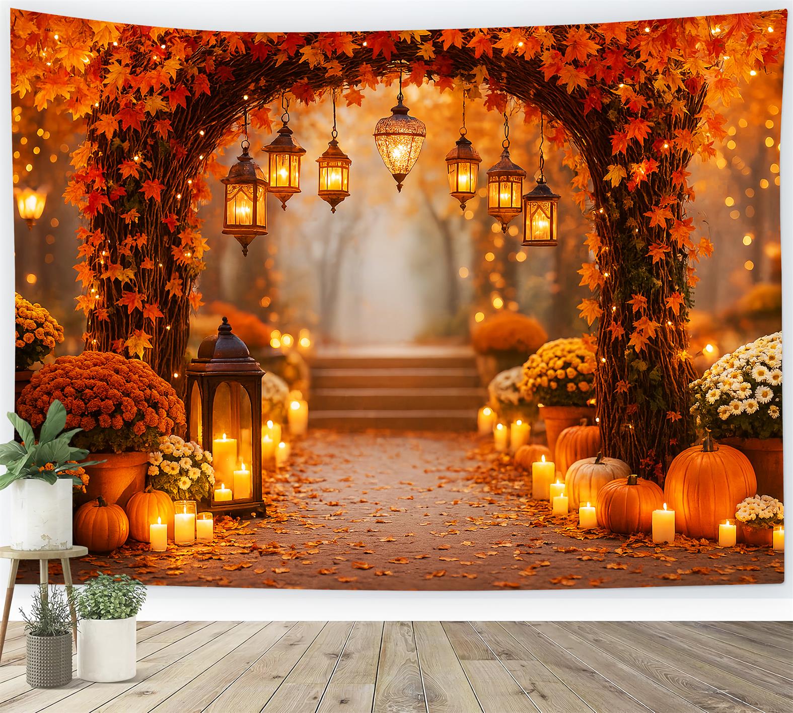 Rustic Pumpkins Backdrop Autumn Lantern Pathway Pumpkins Fall Backdrops UK LXX59-275