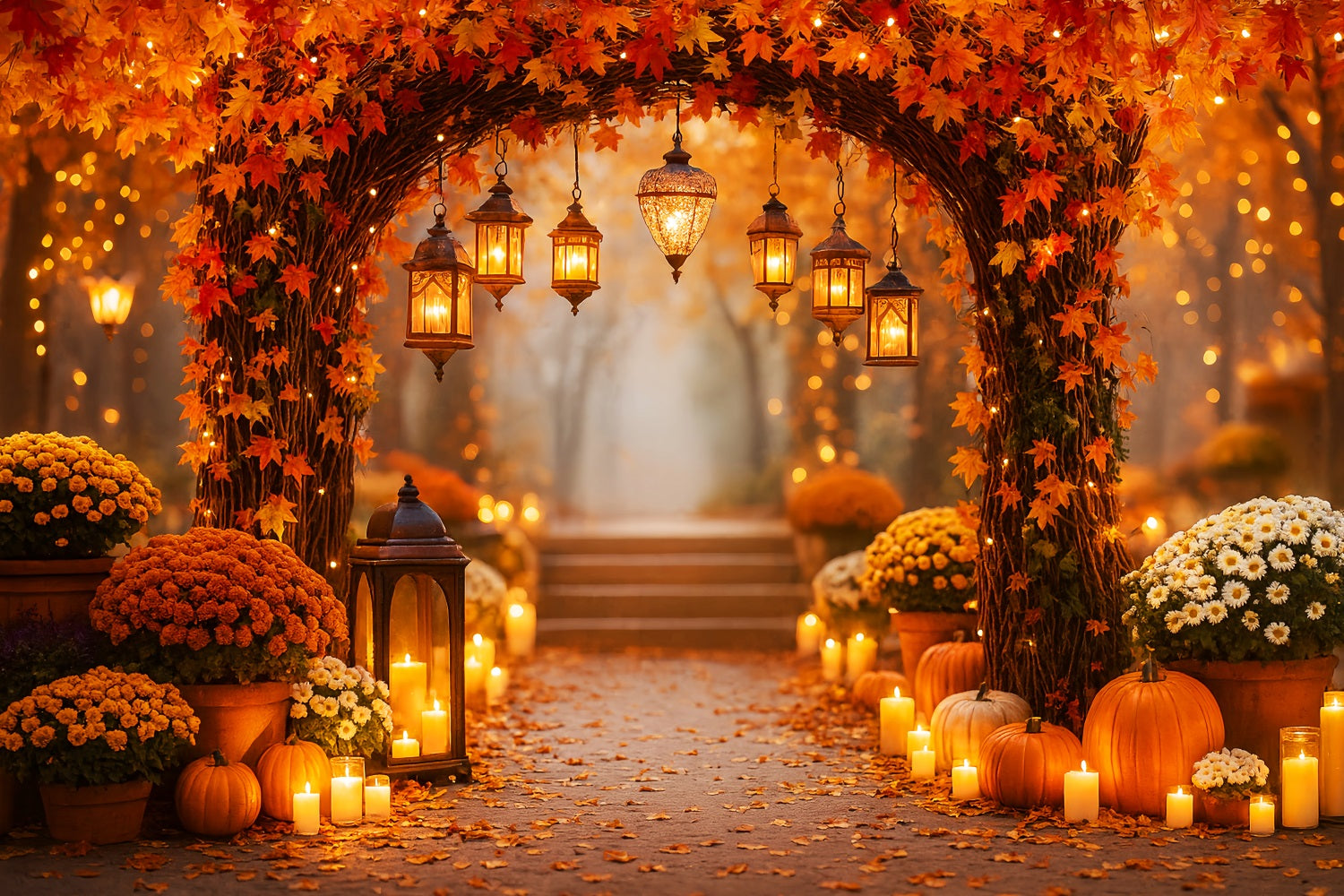 Rustic Pumpkins Backdrop Autumn Lantern Pathway Pumpkins Fall Backdrops UK LXX59-275
