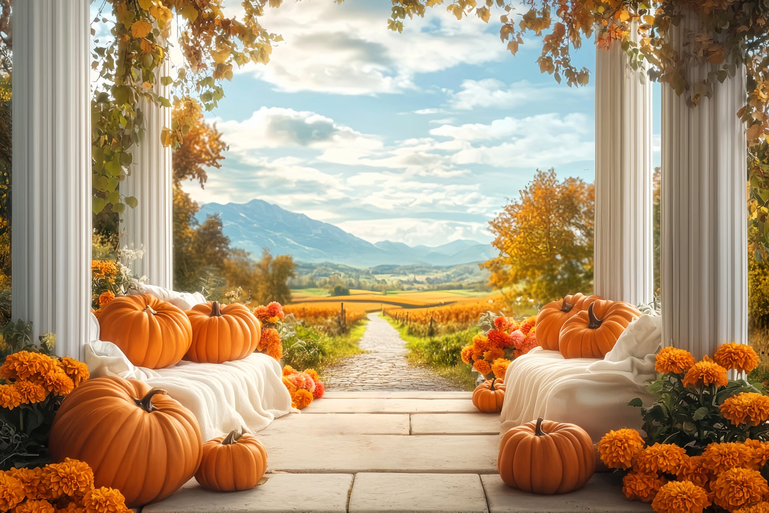 Rustic Backdrop Mountain View Fall Decor Autumn Backdrop for Pictures UK LXX59-277