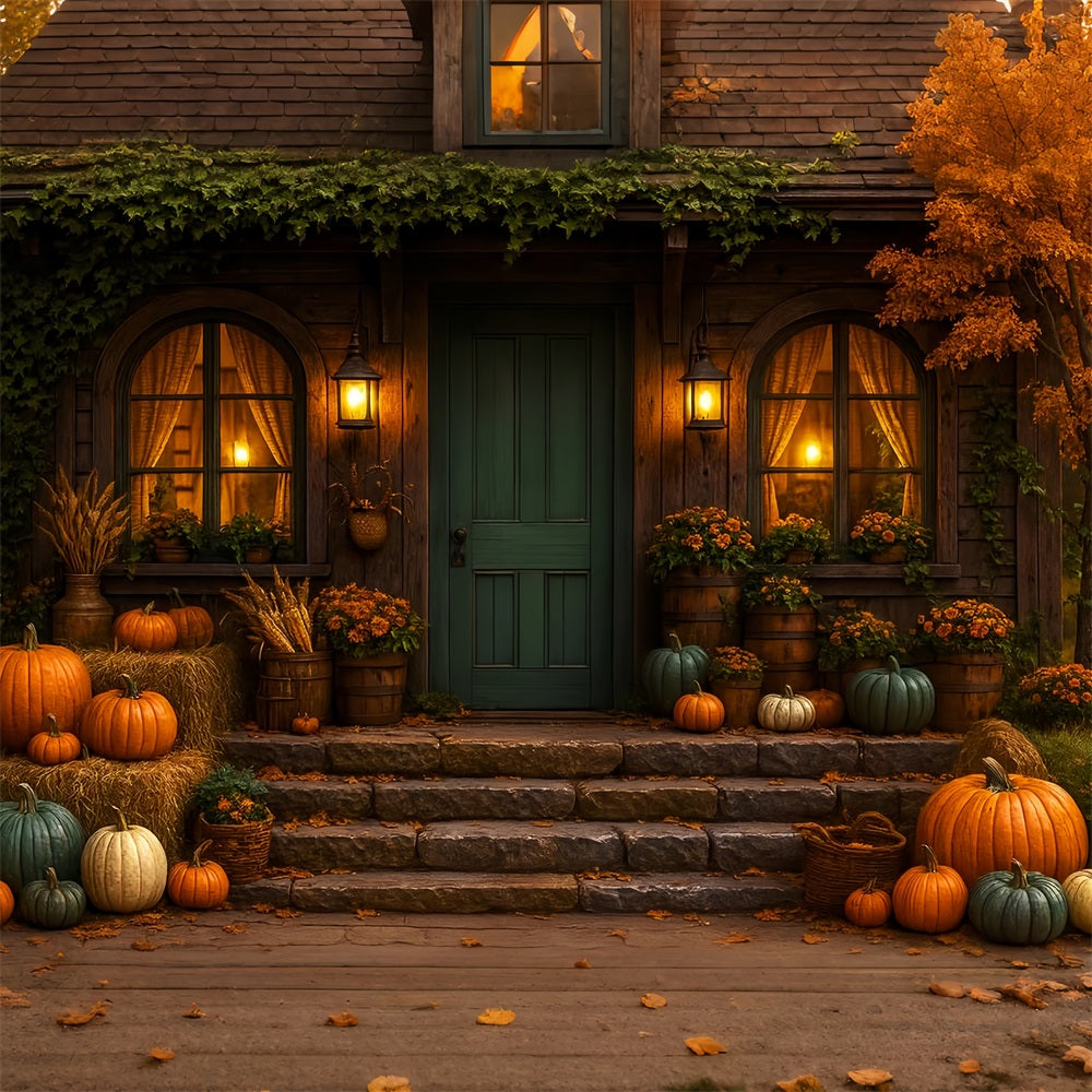 Rustic Backdrop Cozy Autumn Porch Pumpkins Fall Photography Backdrops UK LXX59-279